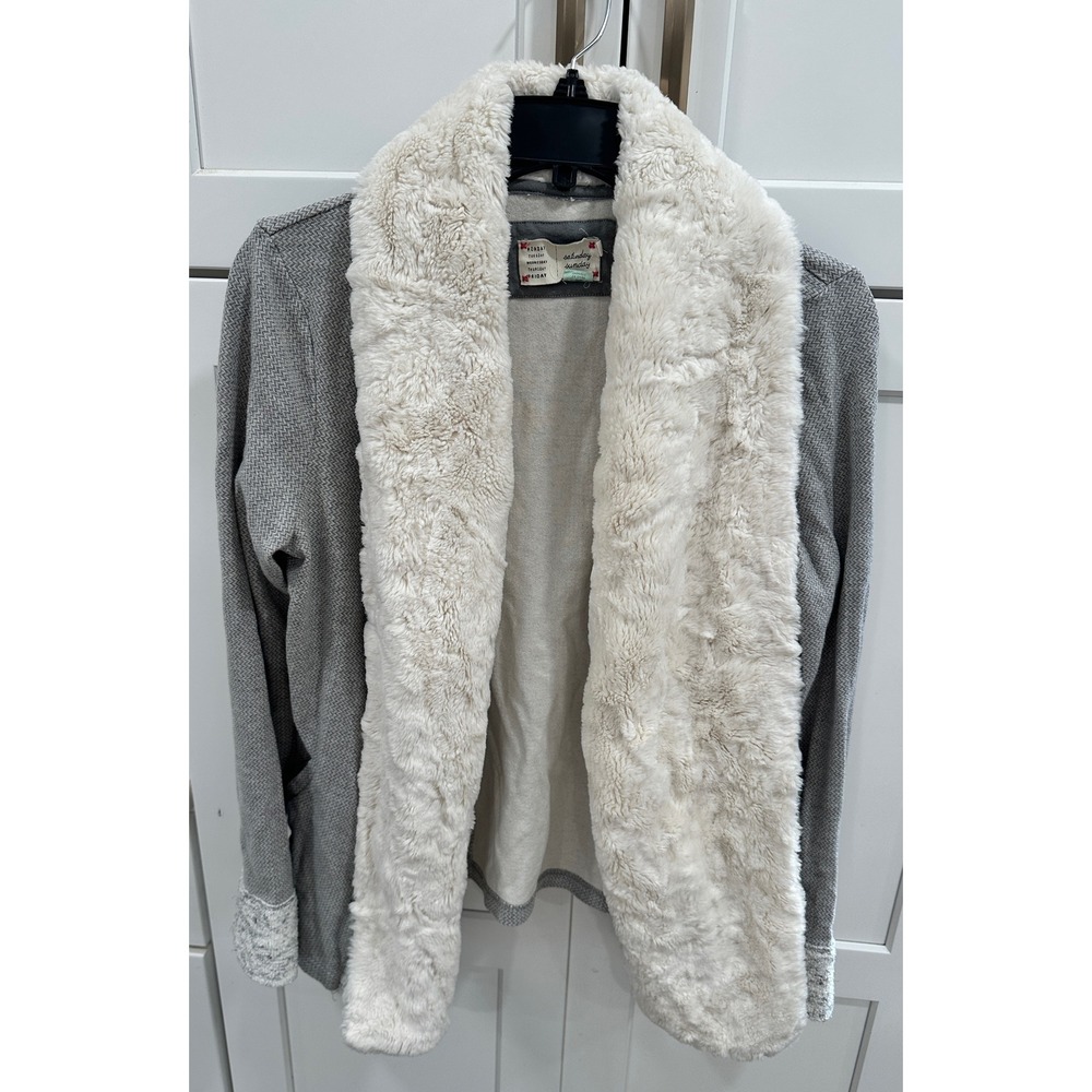Saturday Sunday Women's Cozy Knit Cardigan with‎ Faux Fur Shawl Collar Gray Sz L